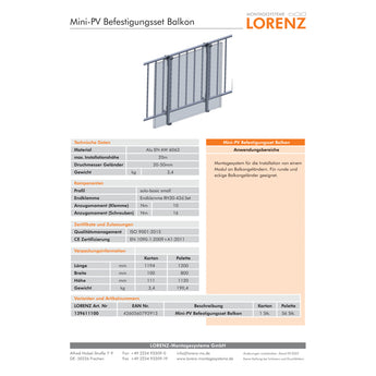 Montageset Balkon 90 Grad (1 Modul)